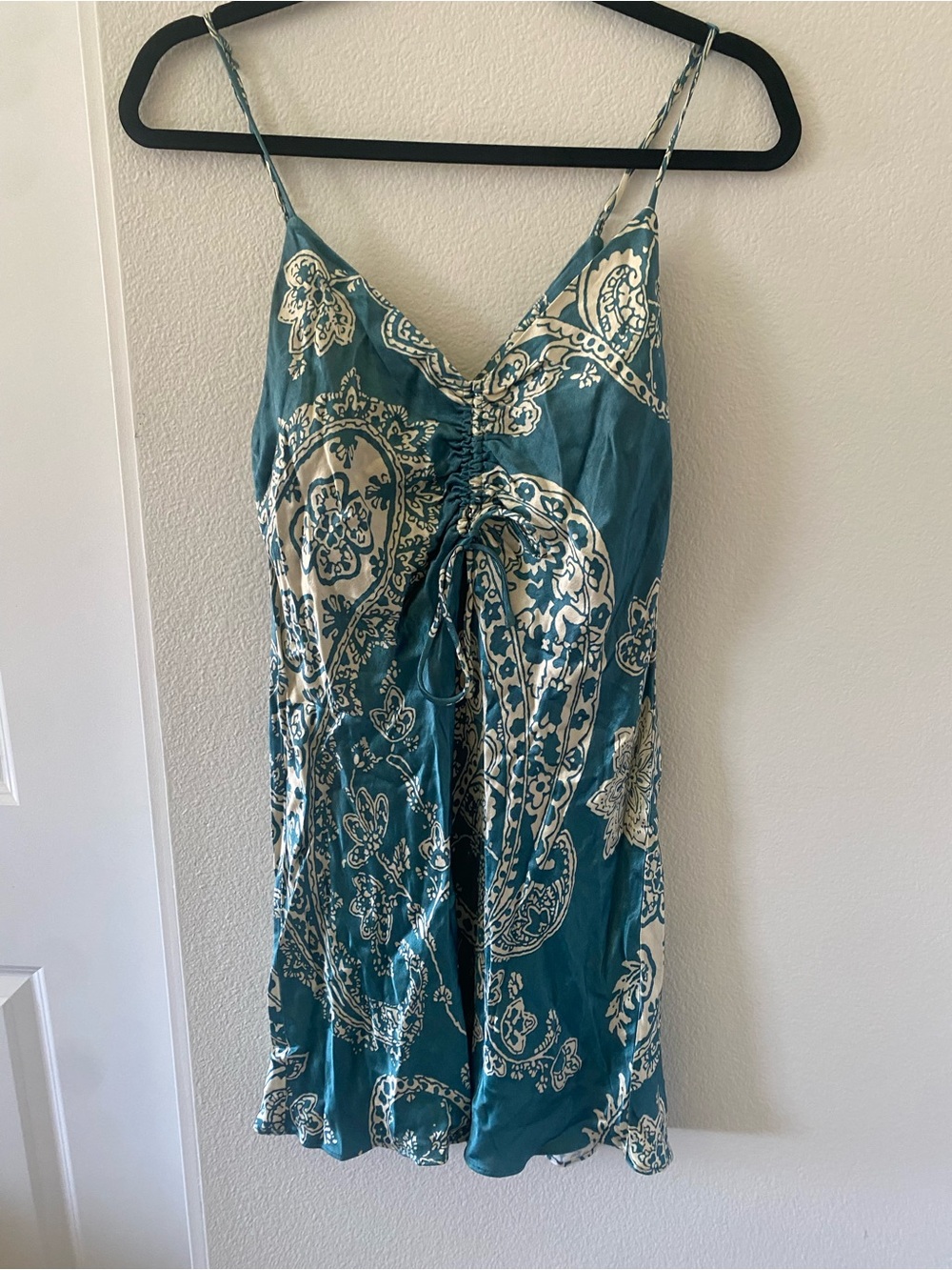 Zara Teal and Cream Paisley Slip Dress